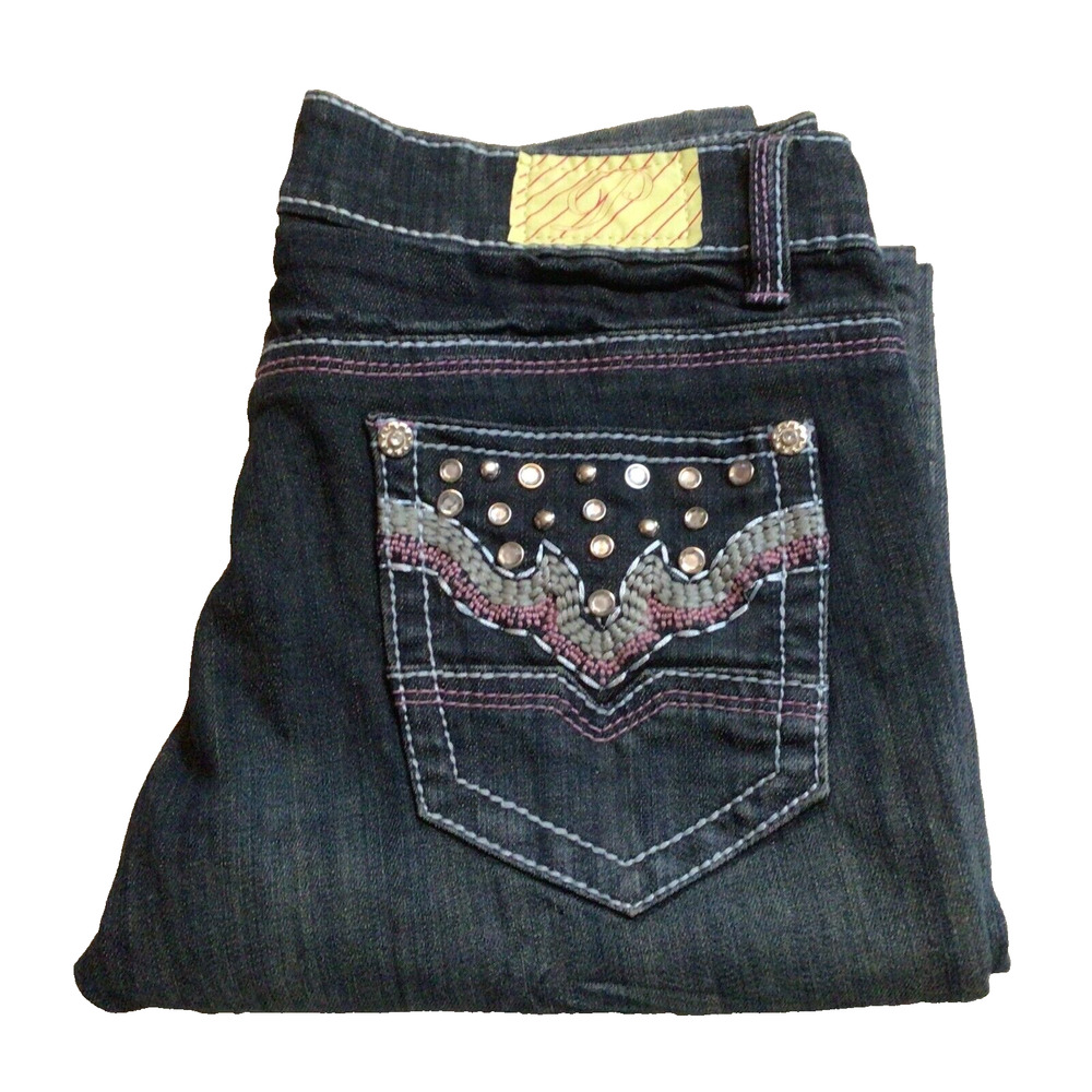 Pazzo Dark Blue Wash Size 5 Skinny Jeans Embellished Pockets Pink Blue Cute 918A